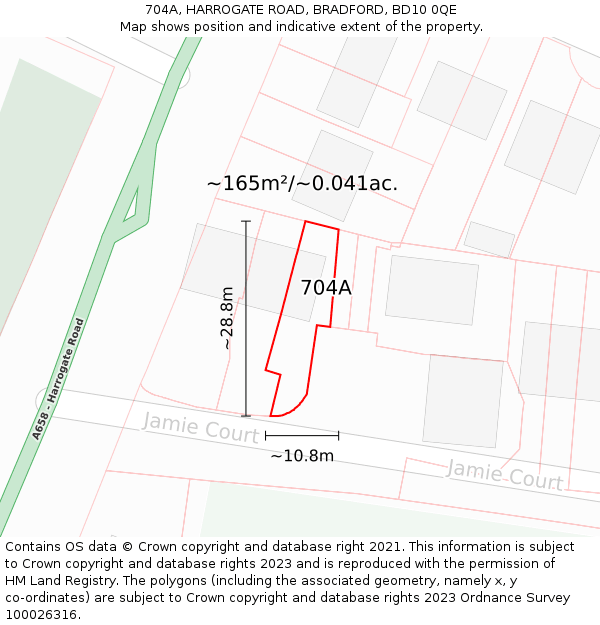 704A, HARROGATE ROAD, BRADFORD, BD10 0QE: Plot and title map