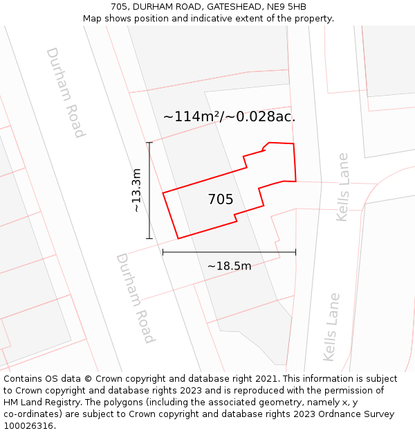705, DURHAM ROAD, GATESHEAD, NE9 5HB: Plot and title map