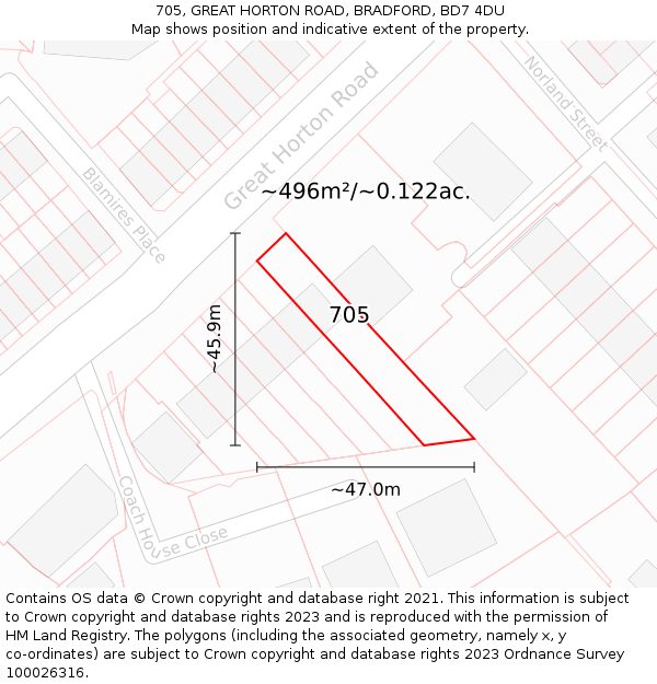 705, GREAT HORTON ROAD, BRADFORD, BD7 4DU: Plot and title map