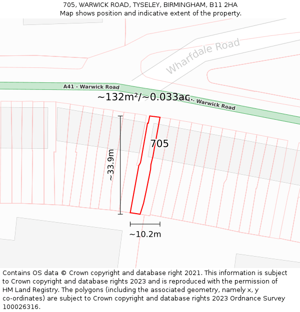 705, WARWICK ROAD, TYSELEY, BIRMINGHAM, B11 2HA: Plot and title map