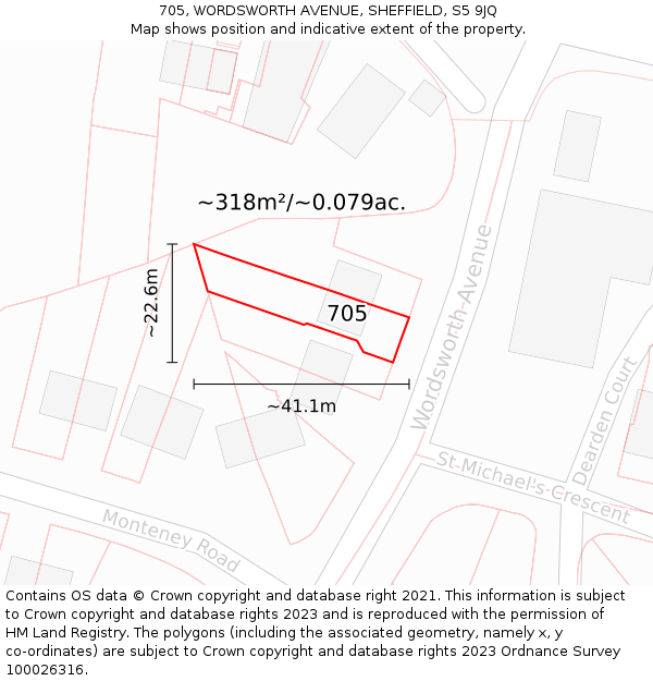 705, WORDSWORTH AVENUE, SHEFFIELD, S5 9JQ: Plot and title map