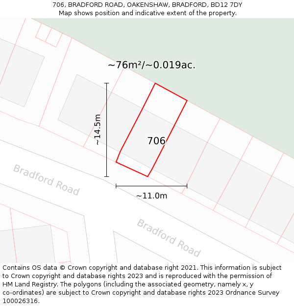 706, BRADFORD ROAD, OAKENSHAW, BRADFORD, BD12 7DY: Plot and title map