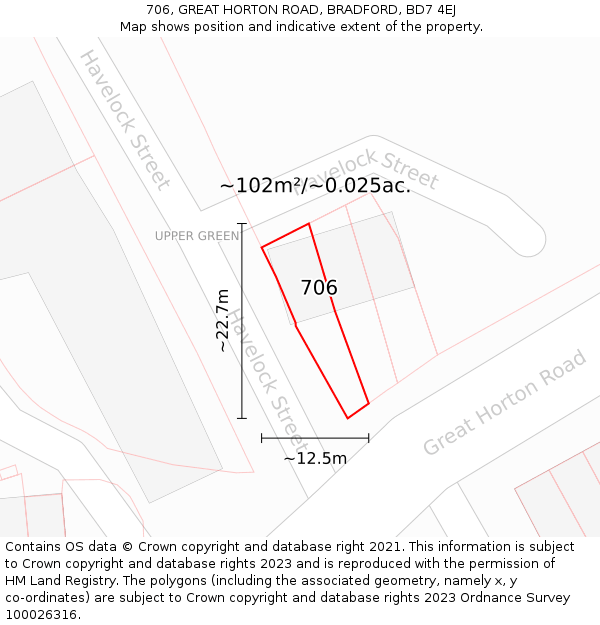 706, GREAT HORTON ROAD, BRADFORD, BD7 4EJ: Plot and title map
