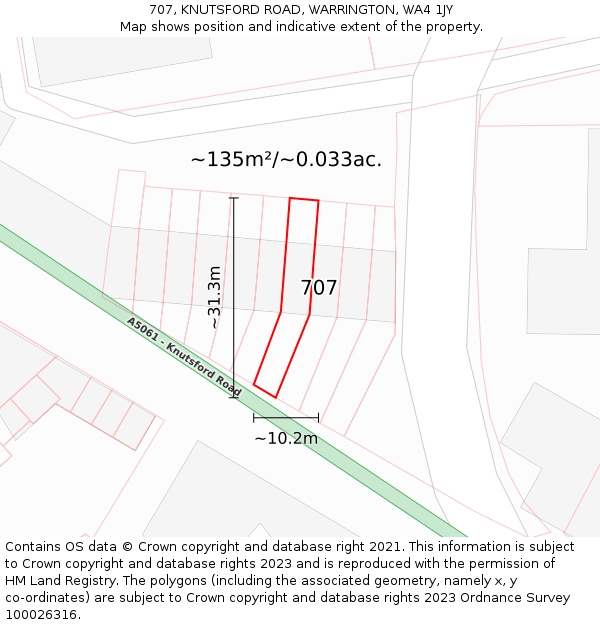 707, KNUTSFORD ROAD, WARRINGTON, WA4 1JY: Plot and title map