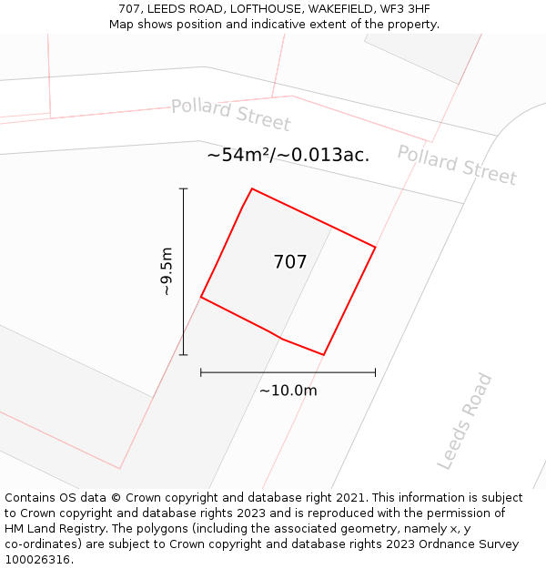 707, LEEDS ROAD, LOFTHOUSE, WAKEFIELD, WF3 3HF: Plot and title map