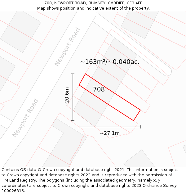 708, NEWPORT ROAD, RUMNEY, CARDIFF, CF3 4FF: Plot and title map