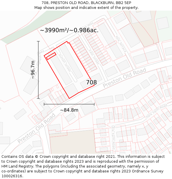 708, PRESTON OLD ROAD, BLACKBURN, BB2 5EP: Plot and title map