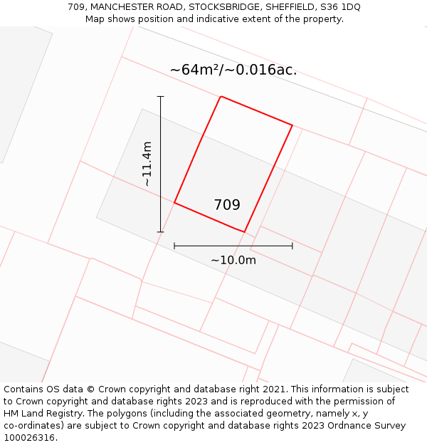 709, MANCHESTER ROAD, STOCKSBRIDGE, SHEFFIELD, S36 1DQ: Plot and title map