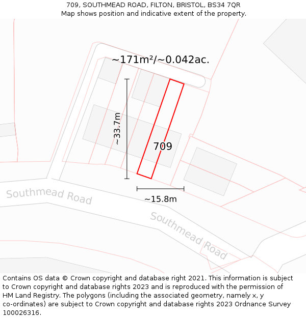 709, SOUTHMEAD ROAD, FILTON, BRISTOL, BS34 7QR: Plot and title map