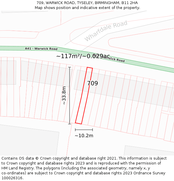 709, WARWICK ROAD, TYSELEY, BIRMINGHAM, B11 2HA: Plot and title map