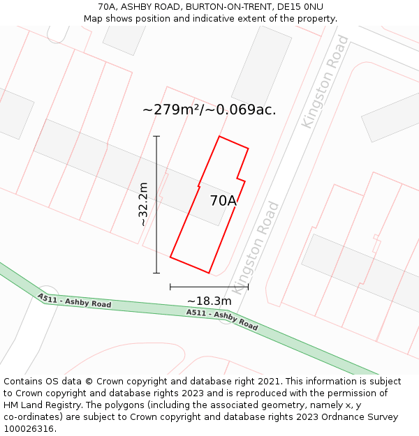70A, ASHBY ROAD, BURTON-ON-TRENT, DE15 0NU: Plot and title map