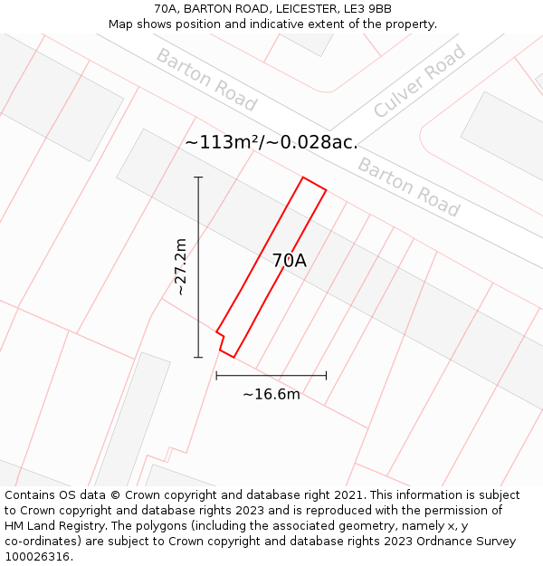 70A, BARTON ROAD, LEICESTER, LE3 9BB: Plot and title map