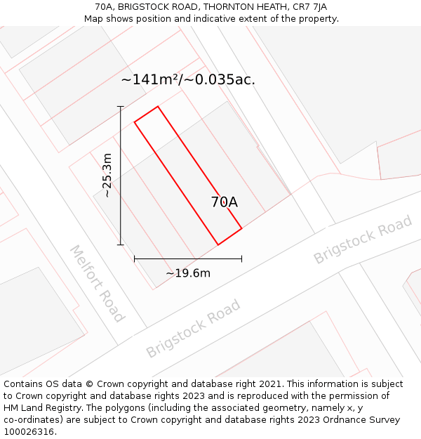 70A, BRIGSTOCK ROAD, THORNTON HEATH, CR7 7JA: Plot and title map