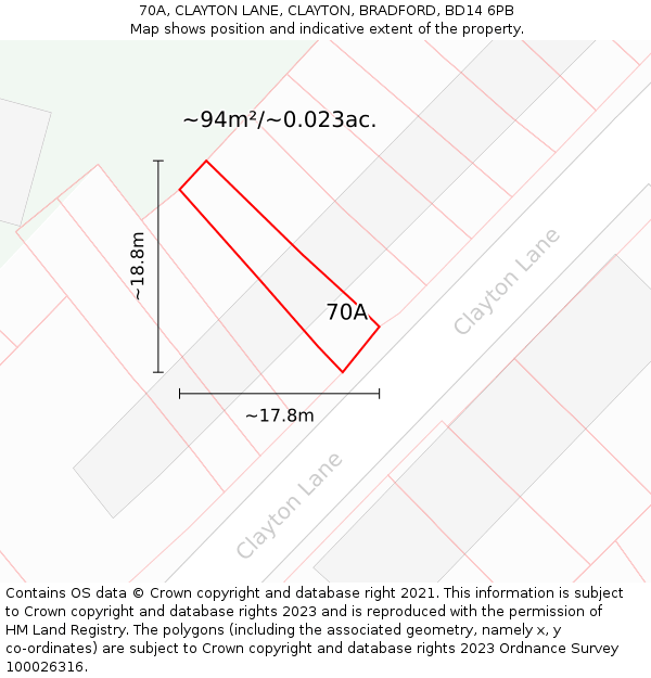 70A, CLAYTON LANE, CLAYTON, BRADFORD, BD14 6PB: Plot and title map