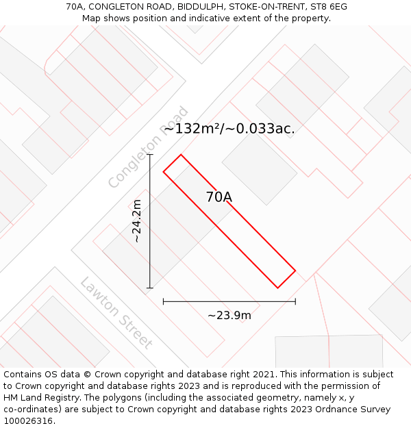 70A, CONGLETON ROAD, BIDDULPH, STOKE-ON-TRENT, ST8 6EG: Plot and title map
