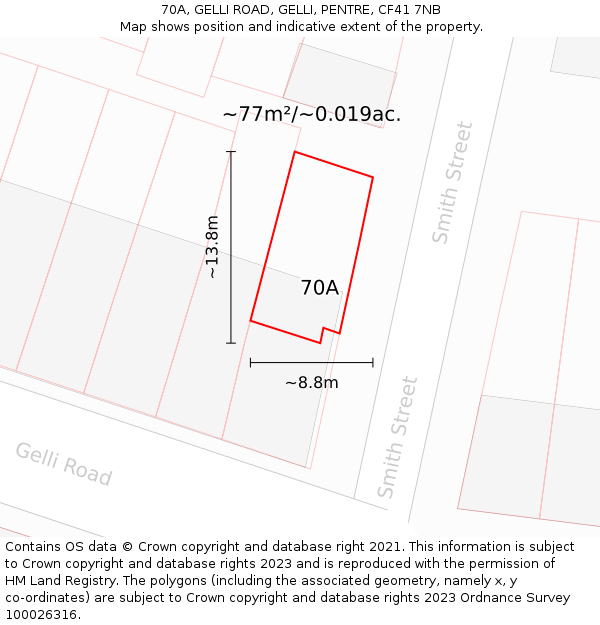 70A, GELLI ROAD, GELLI, PENTRE, CF41 7NB: Plot and title map