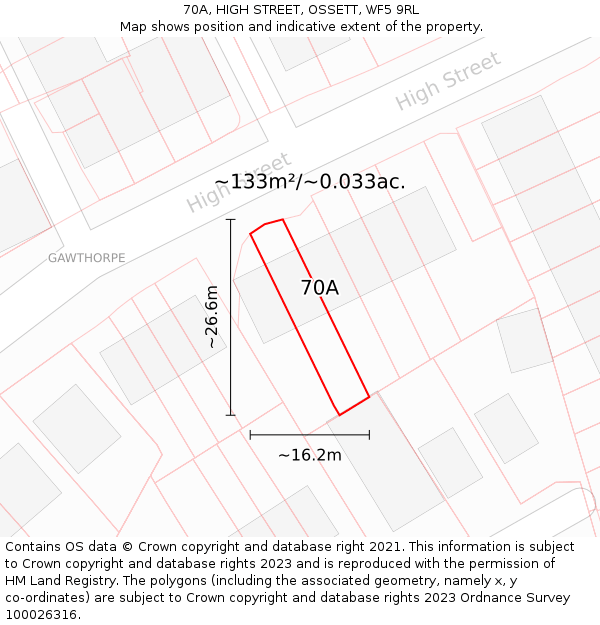 70A, HIGH STREET, OSSETT, WF5 9RL: Plot and title map