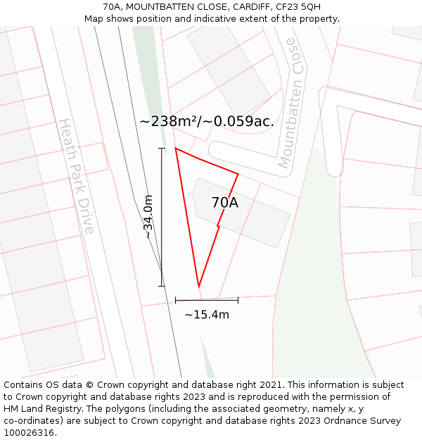 70A, MOUNTBATTEN CLOSE, CARDIFF, CF23 5QH: Plot and title map
