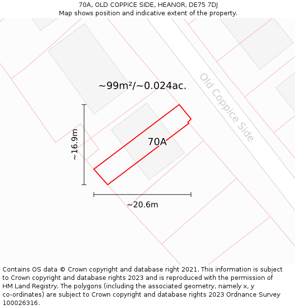 70A, OLD COPPICE SIDE, HEANOR, DE75 7DJ: Plot and title map