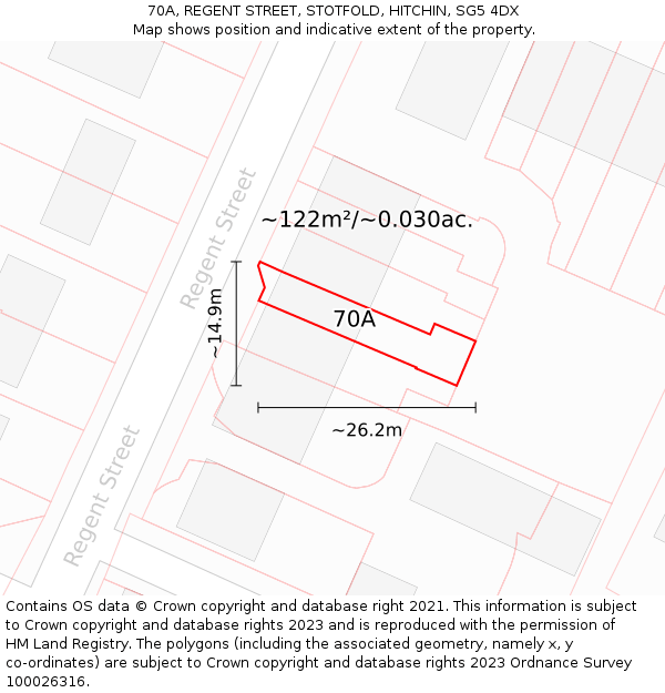 70A, REGENT STREET, STOTFOLD, HITCHIN, SG5 4DX: Plot and title map