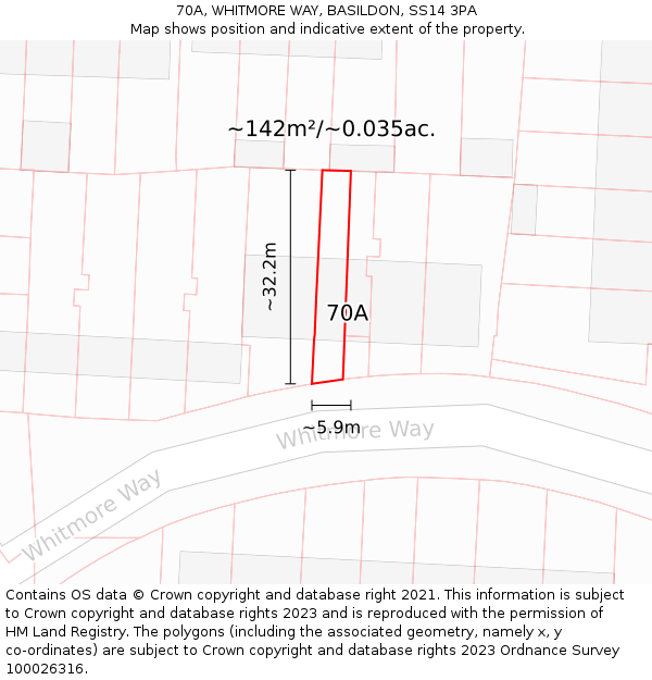 70A, WHITMORE WAY, BASILDON, SS14 3PA: Plot and title map