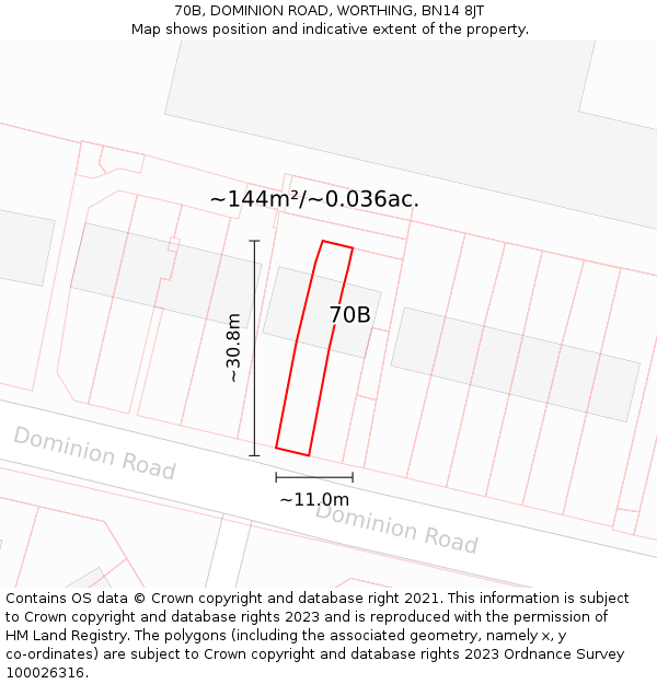 70B, DOMINION ROAD, WORTHING, BN14 8JT: Plot and title map
