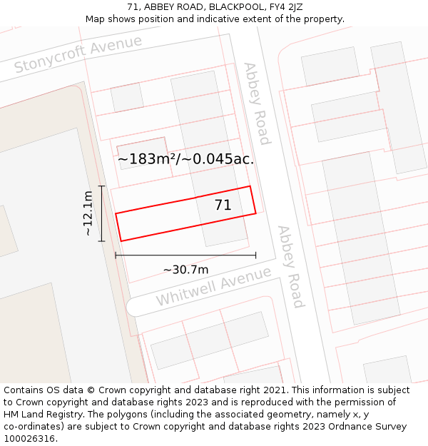 71, ABBEY ROAD, BLACKPOOL, FY4 2JZ: Plot and title map