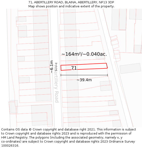 71, ABERTILLERY ROAD, BLAINA, ABERTILLERY, NP13 3DP: Plot and title map