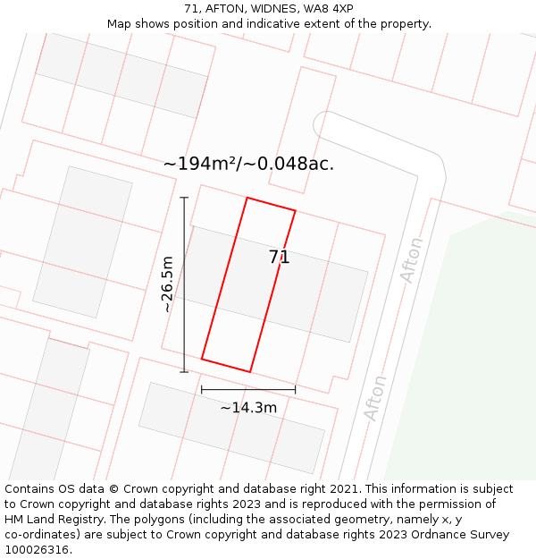 71, AFTON, WIDNES, WA8 4XP: Plot and title map