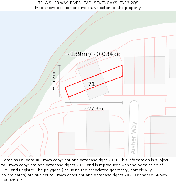 71, AISHER WAY, RIVERHEAD, SEVENOAKS, TN13 2QS: Plot and title map