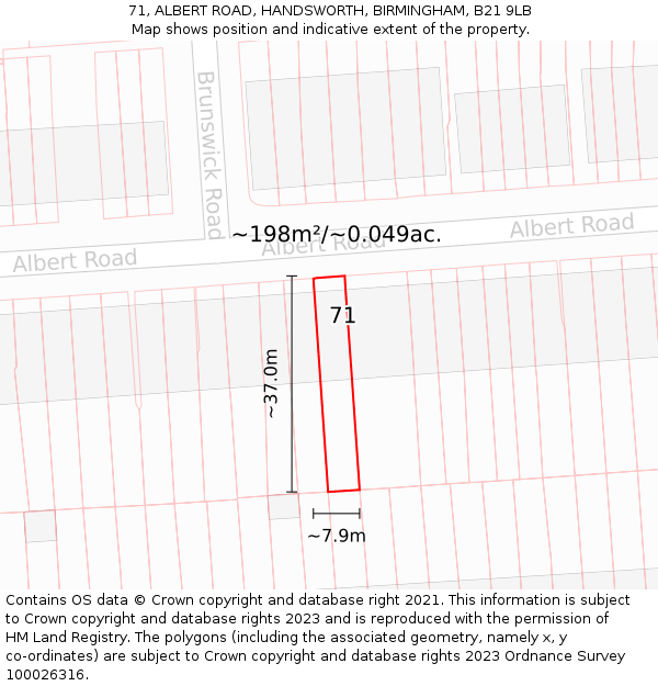 71, ALBERT ROAD, HANDSWORTH, BIRMINGHAM, B21 9LB: Plot and title map