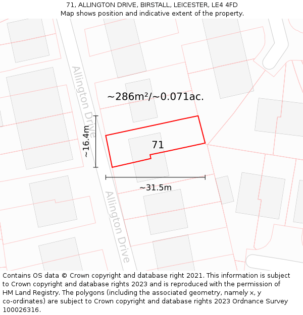 71, ALLINGTON DRIVE, BIRSTALL, LEICESTER, LE4 4FD: Plot and title map