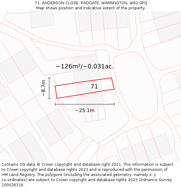 71, ANDERSON CLOSE, PADGATE, WARRINGTON, WA2 0PQ: Plot and title map