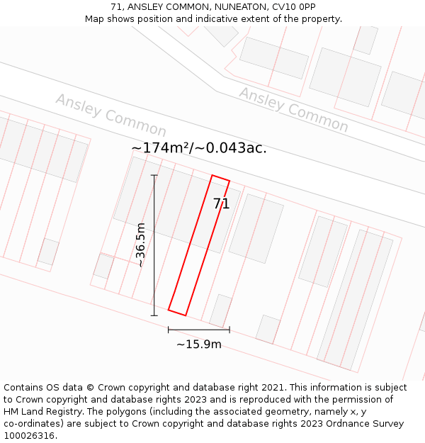 71, ANSLEY COMMON, NUNEATON, CV10 0PP: Plot and title map