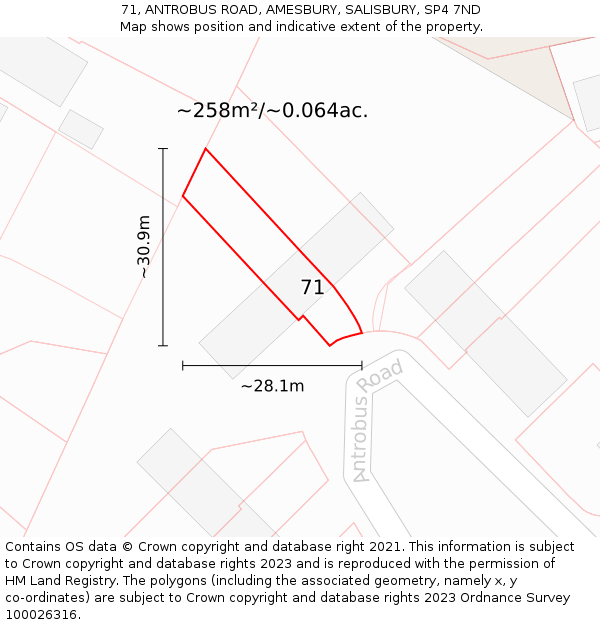 71, ANTROBUS ROAD, AMESBURY, SALISBURY, SP4 7ND: Plot and title map