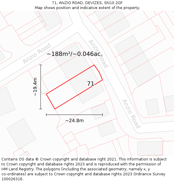 71, ANZIO ROAD, DEVIZES, SN10 2GF: Plot and title map