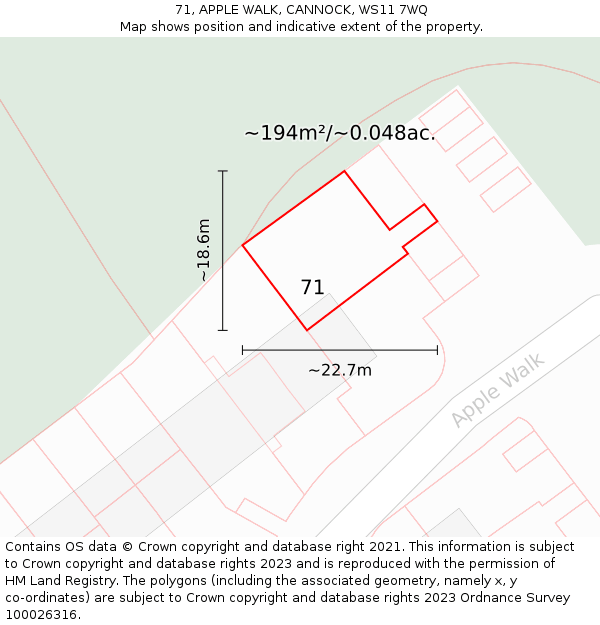 71, APPLE WALK, CANNOCK, WS11 7WQ: Plot and title map