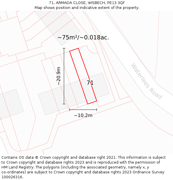 71, ARMADA CLOSE, WISBECH, PE13 3QF: Plot and title map