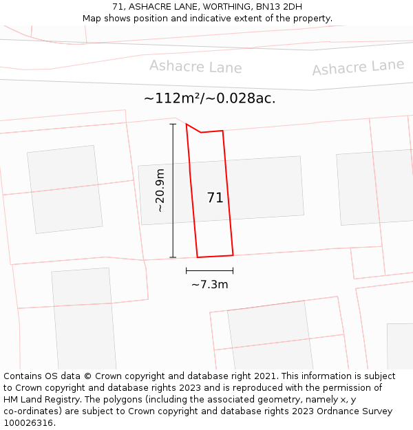 71, ASHACRE LANE, WORTHING, BN13 2DH: Plot and title map