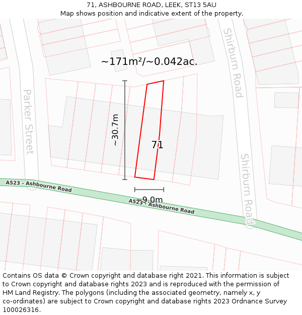 71, ASHBOURNE ROAD, LEEK, ST13 5AU: Plot and title map