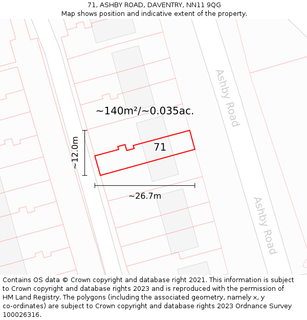 71, ASHBY ROAD, DAVENTRY, NN11 9QG: Plot and title map