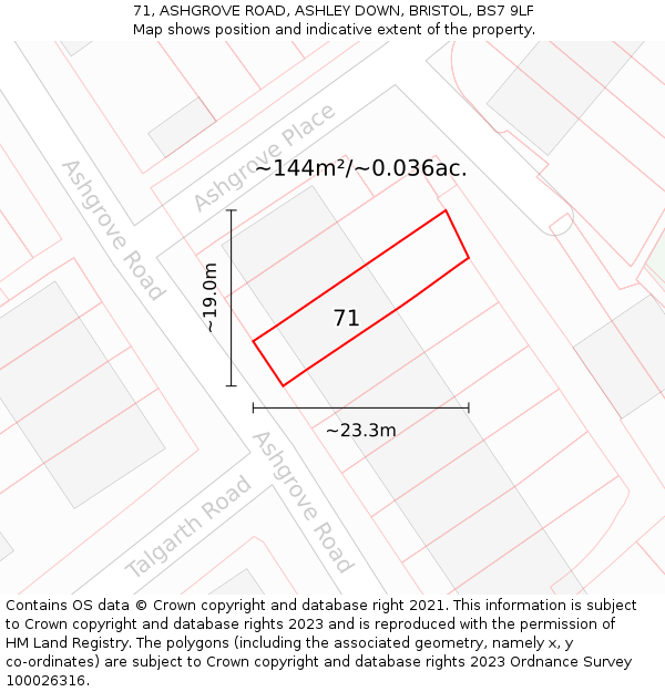71, ASHGROVE ROAD, ASHLEY DOWN, BRISTOL, BS7 9LF: Plot and title map
