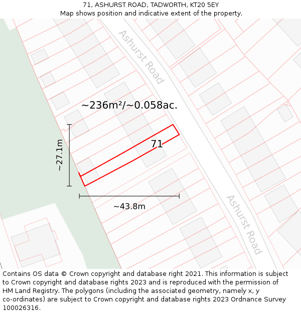 71, ASHURST ROAD, TADWORTH, KT20 5EY: Plot and title map