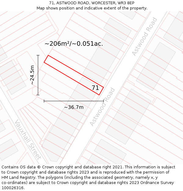 71, ASTWOOD ROAD, WORCESTER, WR3 8EP: Plot and title map