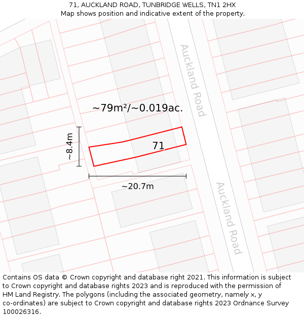 71, AUCKLAND ROAD, TUNBRIDGE WELLS, TN1 2HX: Plot and title map
