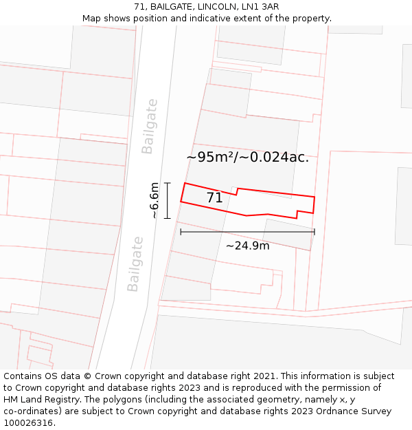 71, BAILGATE, LINCOLN, LN1 3AR: Plot and title map