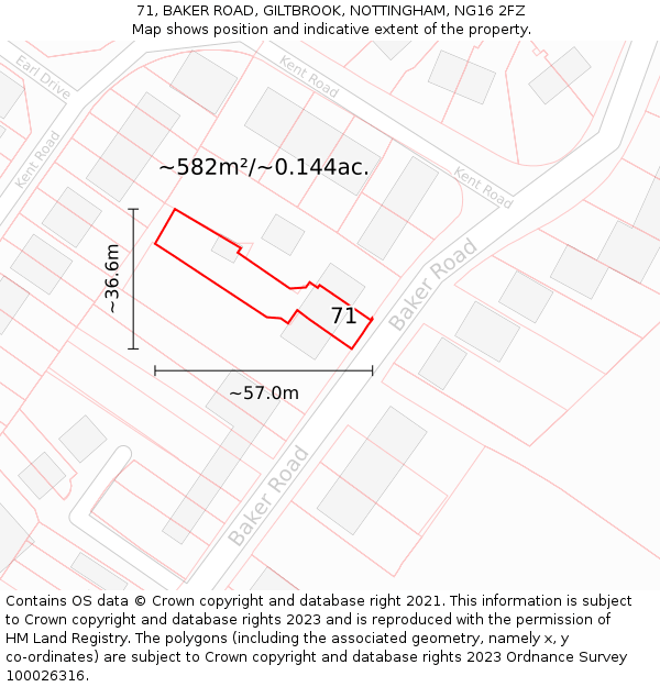 71, BAKER ROAD, GILTBROOK, NOTTINGHAM, NG16 2FZ: Plot and title map