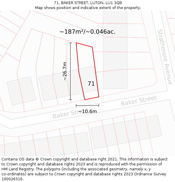 71, BAKER STREET, LUTON, LU1 3QB: Plot and title map