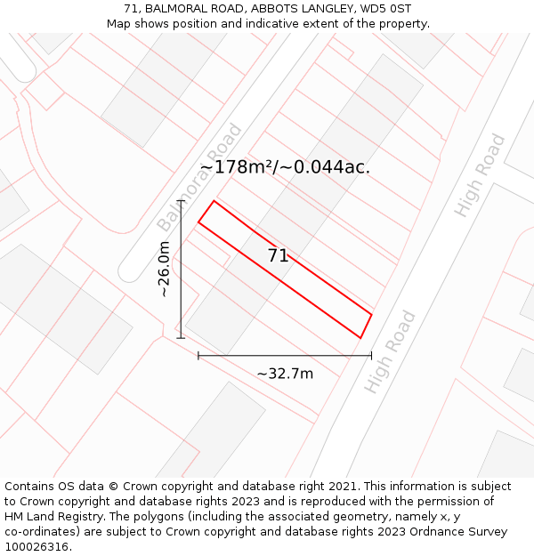 71, BALMORAL ROAD, ABBOTS LANGLEY, WD5 0ST: Plot and title map