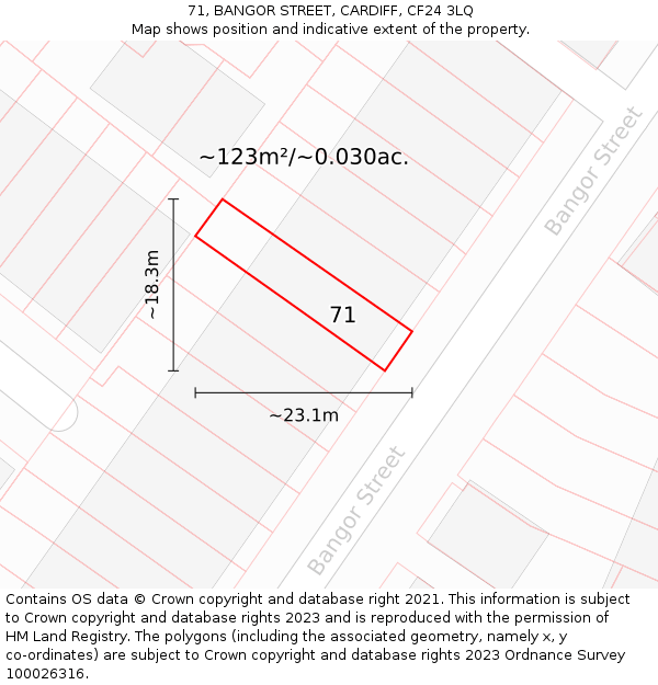 71, BANGOR STREET, CARDIFF, CF24 3LQ: Plot and title map
